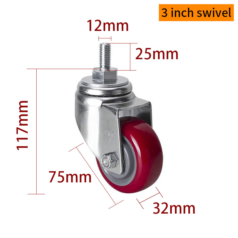 EDL Medium Duty 3inch 150kg Red TPU Threaded Caster by Swivel and Brake type 503S-86