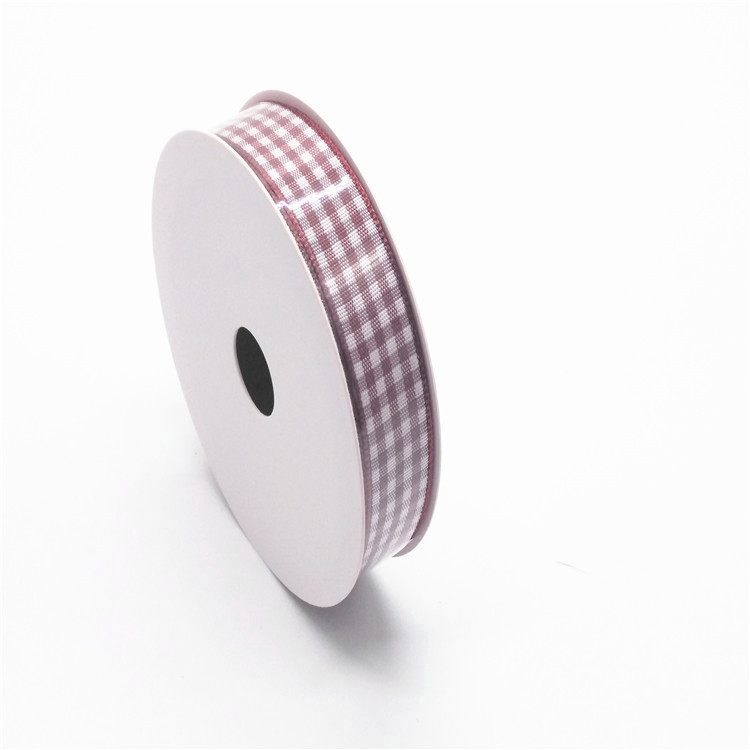 Custom Width Gingham Wired Ribbon Grade 4 Color Fastness For Party Decoration