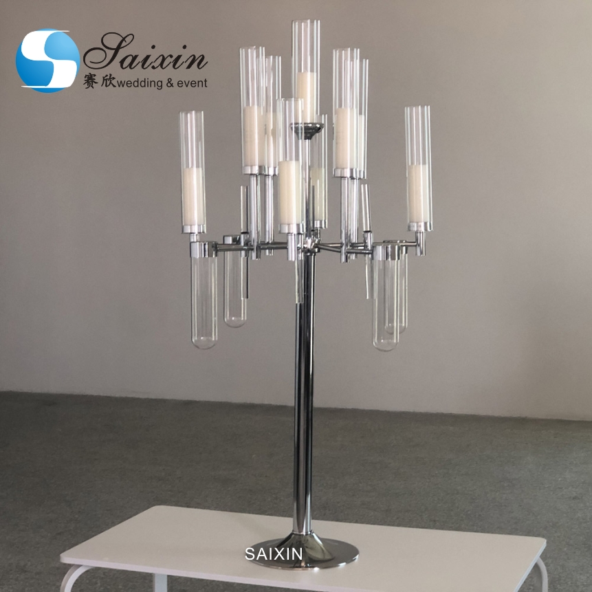 Modern Silver Gold Black Metal And Crystal Candelabra Glass Candle Holder 90CM