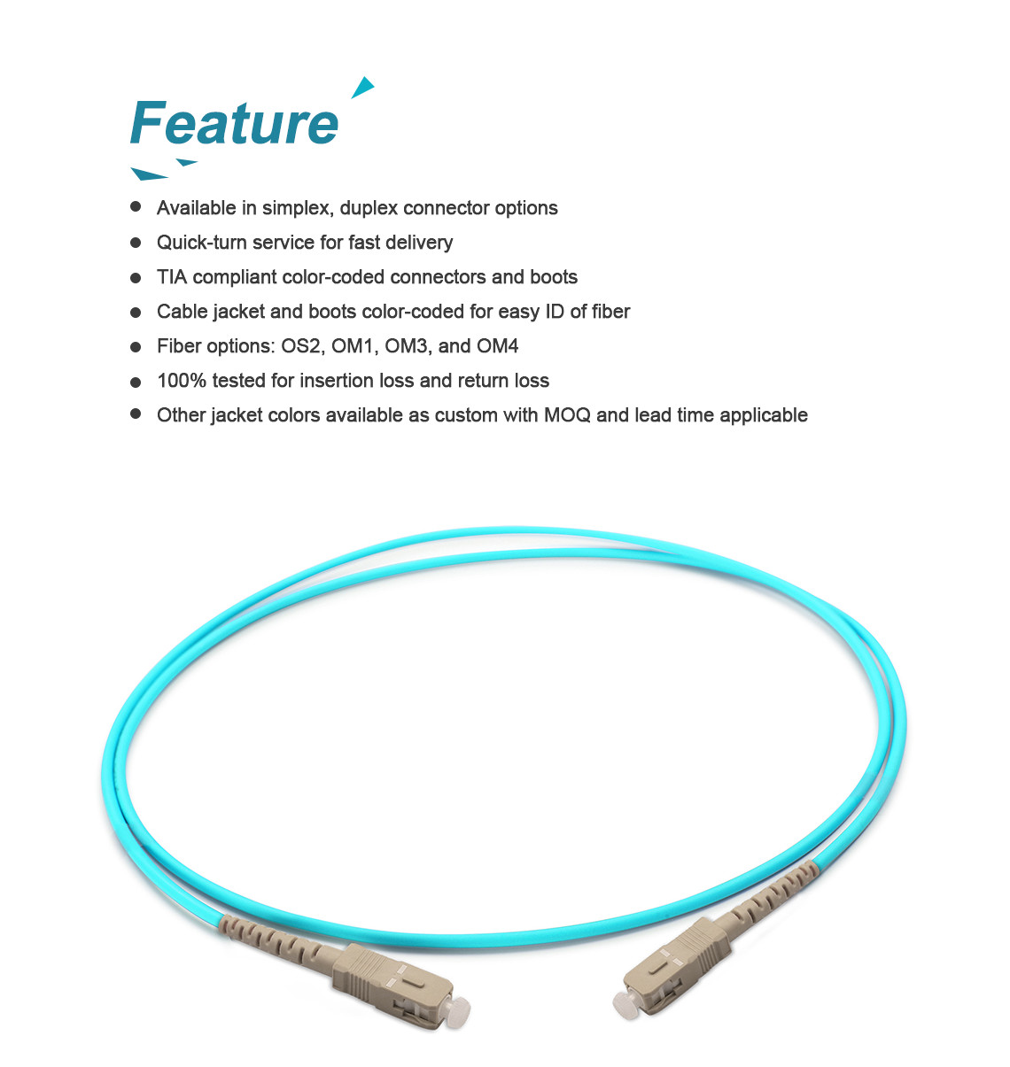 OM3 Simplex Custom Fiber Patch Cable , 3.0mm LSZH Multimode Fiber Jumpers