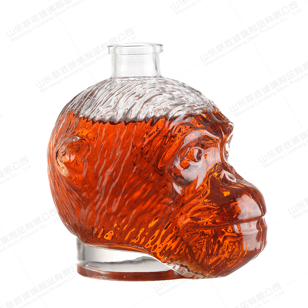 Clear 1000ml Large Size Ape Head Shape Vodka Glass Bottle for Beverage Packaging