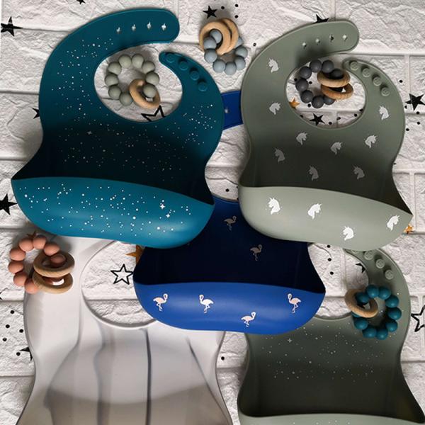 Quality Custom Printing Mess Catching Silicone Baby Bib Lead Free Antibacterial for sale