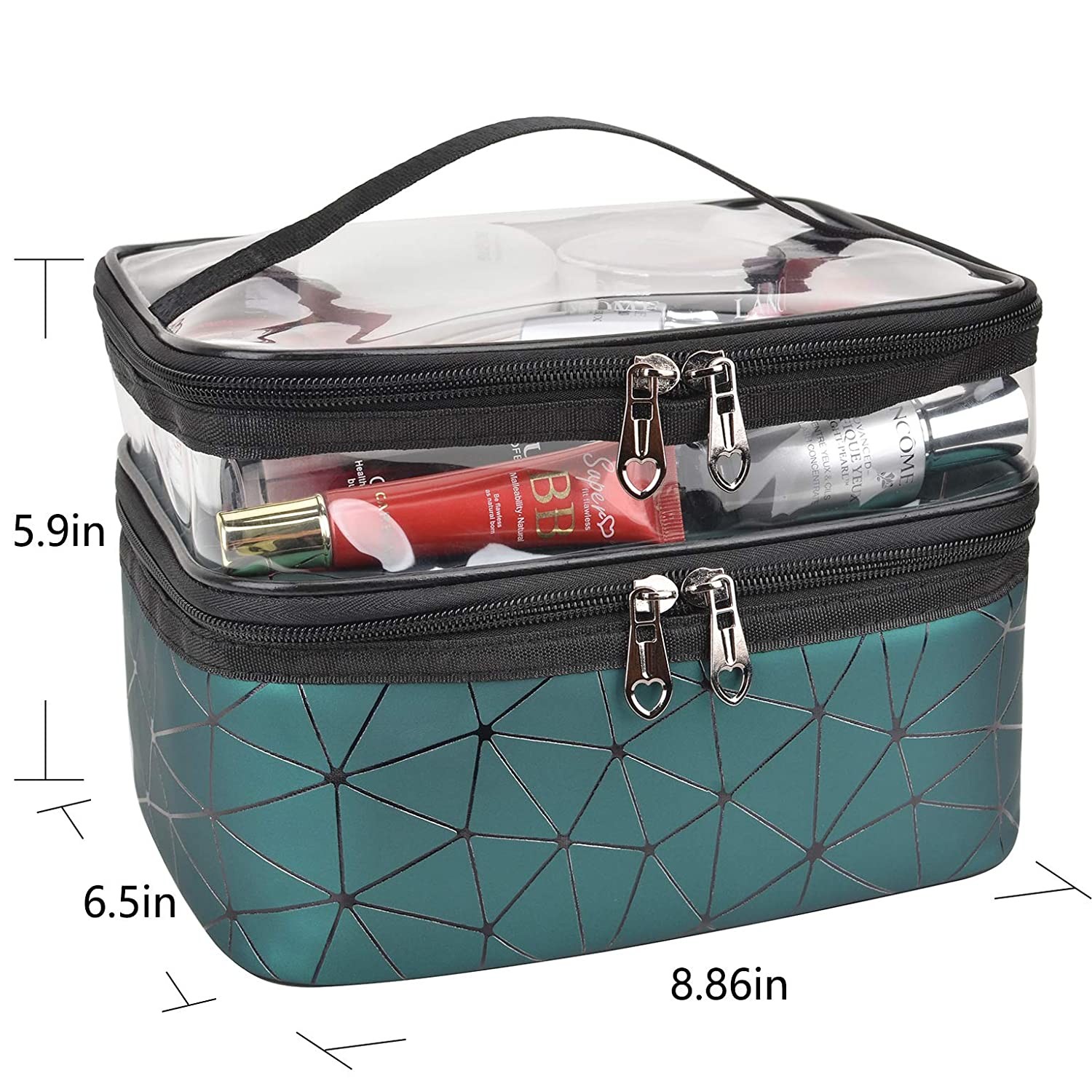 Hot sell cosmetic bag with 2 layer for double zippers