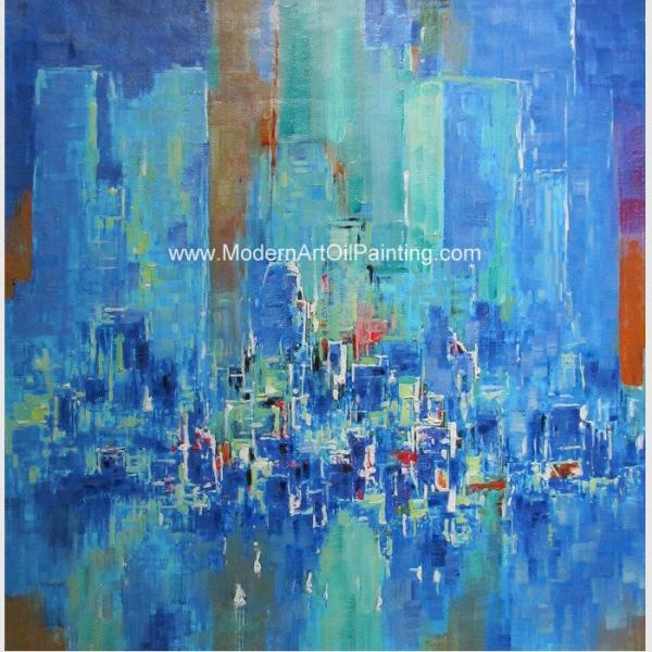 Abstract Cityscape Painting On Canvas , Framed Oil Paintings For Modern House