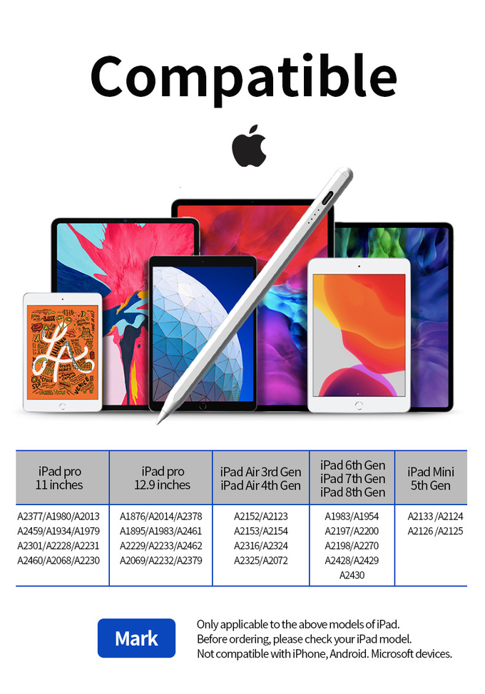 Painted Aluminum Tablet Stylus Pencil With Palm Rejection 1-2 Hours Charging
