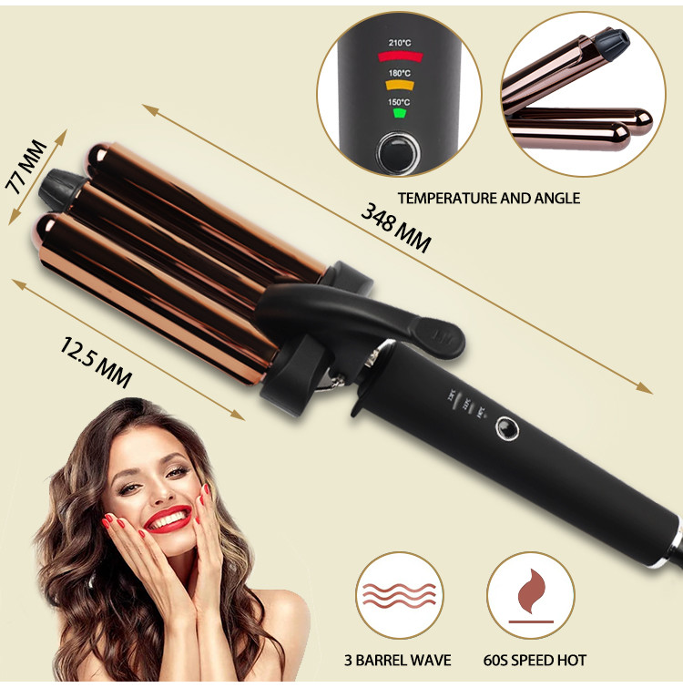 Home Use Three Barrel Titanium Big Wave Curler Automatic LED Hair Waver