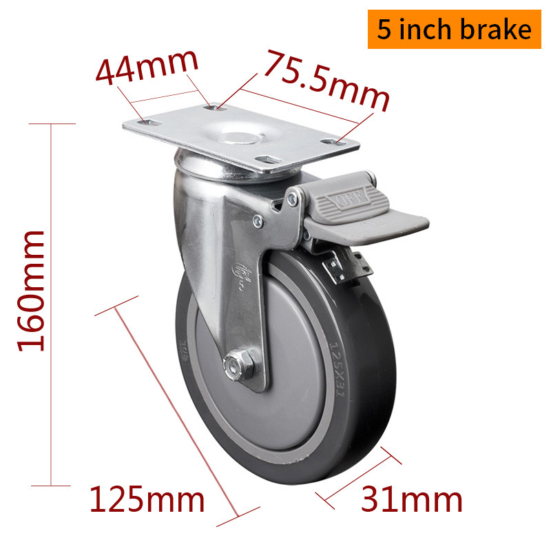 EDL Medium Duty Zinc Coating 5inch 130kg Plate TPU Caster by Rigid, Swivel and Brake type 5715P-77