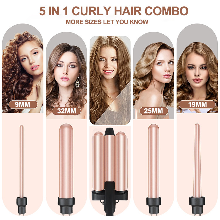 Customizable Tourmaline Ceramic Curling Iron PTC Heating 5 In 1 Interchangeable
