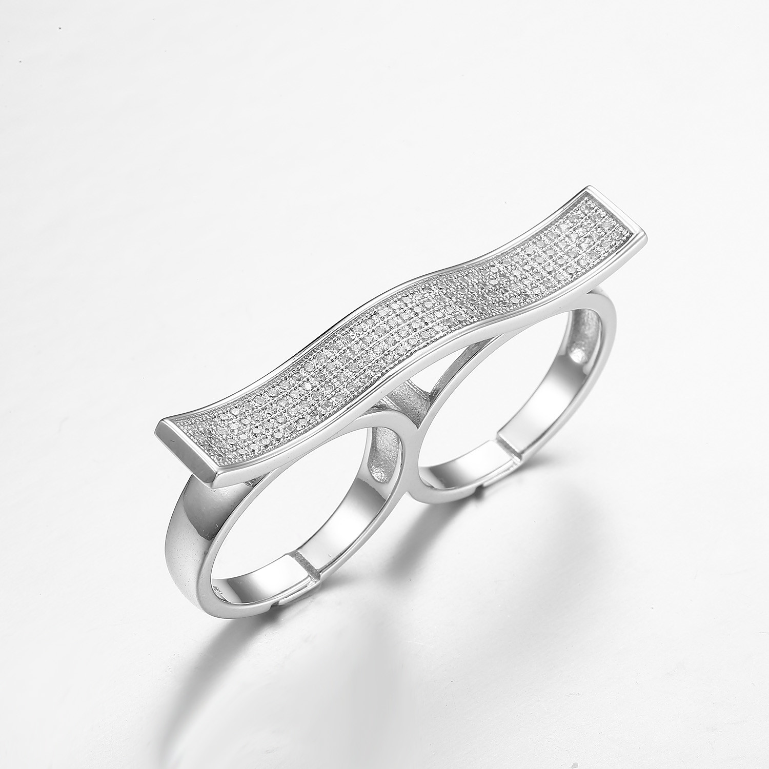 The Middle Finger and Ring Finger 925 Sterling Silver CZ Double Fingers Rings