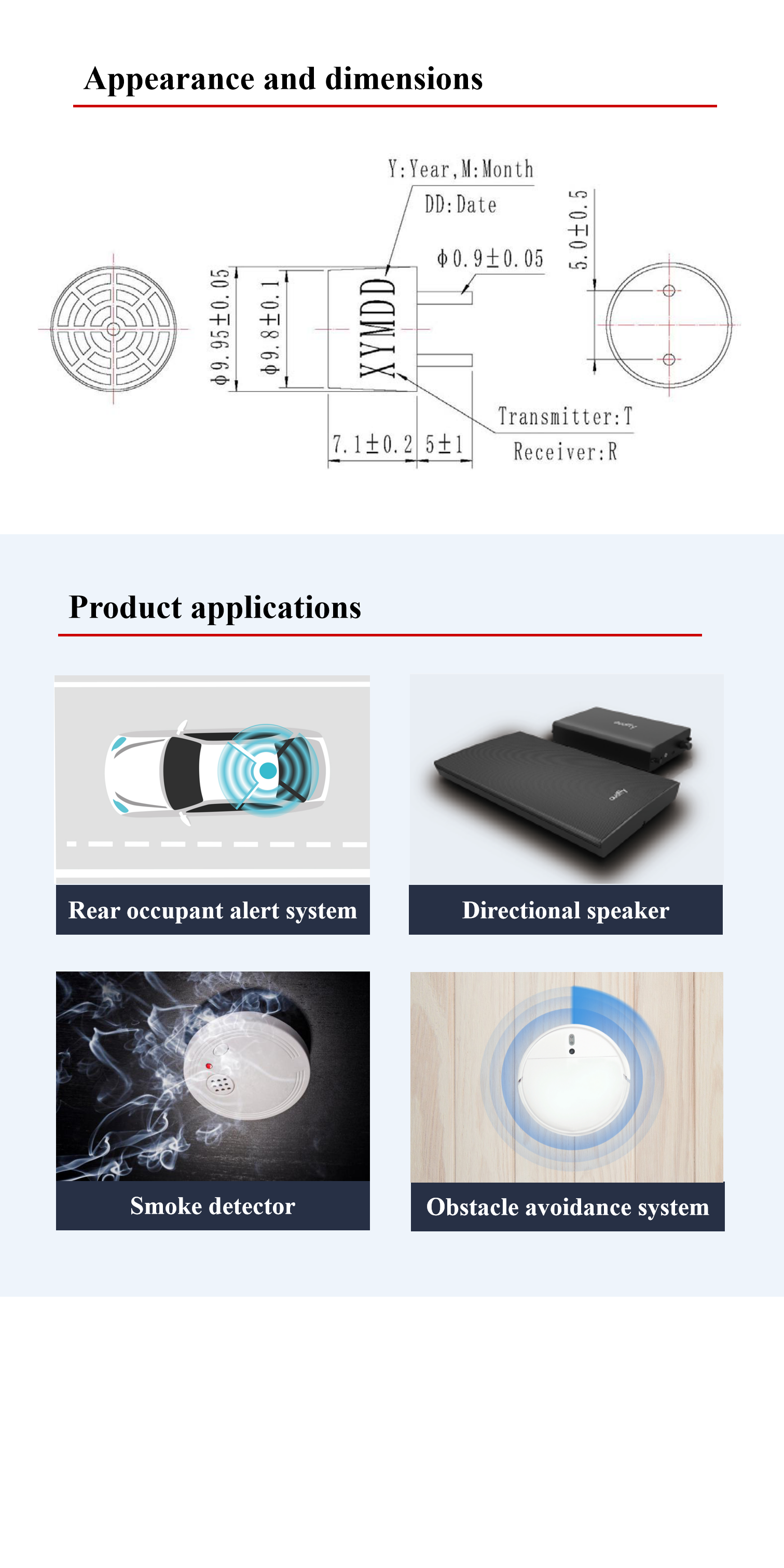 Transceiver 10mm Ultrasonic Transducer Types For Rear Occupant Alert System