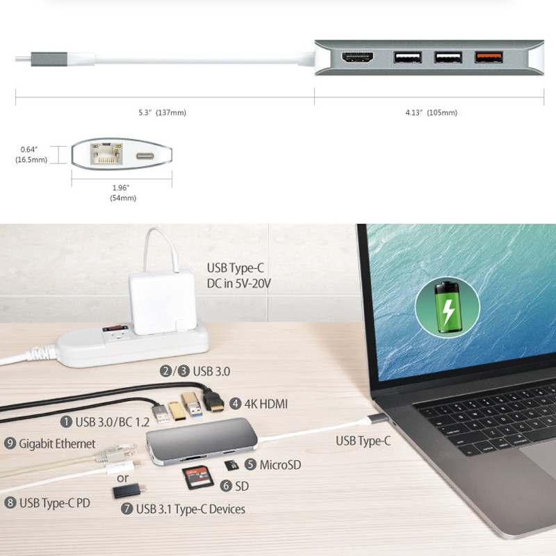 J5 Create USB Type-C Multi Adapter Type C Docking Station Hub with USB C Power Delivery,4K ,1000Mbps Ethernet LAN