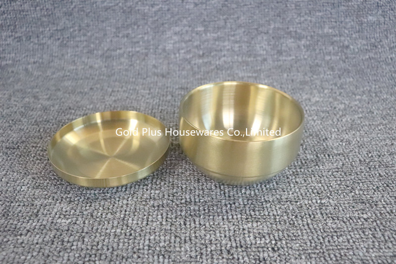 High quality golden small anti-scalding soup bowl 304 korean style double layer stainless steel rice bowl with cover