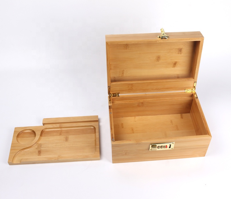 Bamboo Stash Box Bundle with Rolling Tray Storage Set and Lock, Locking Stash Box and Full Set of Tools