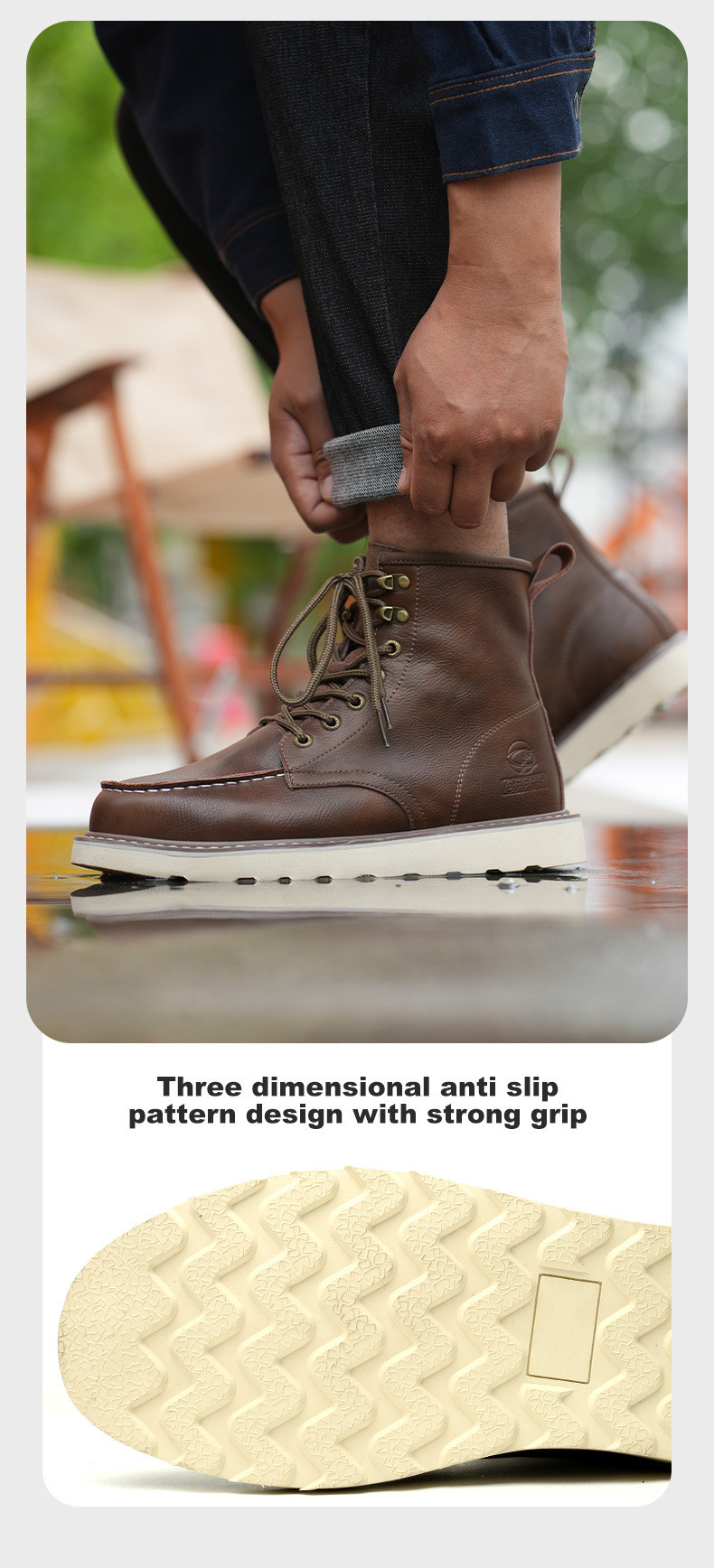 Brown Cowhide Rubber Sole Security Safety Boots Steel Toe Anti Smashing Kevlar Anti Proof Work