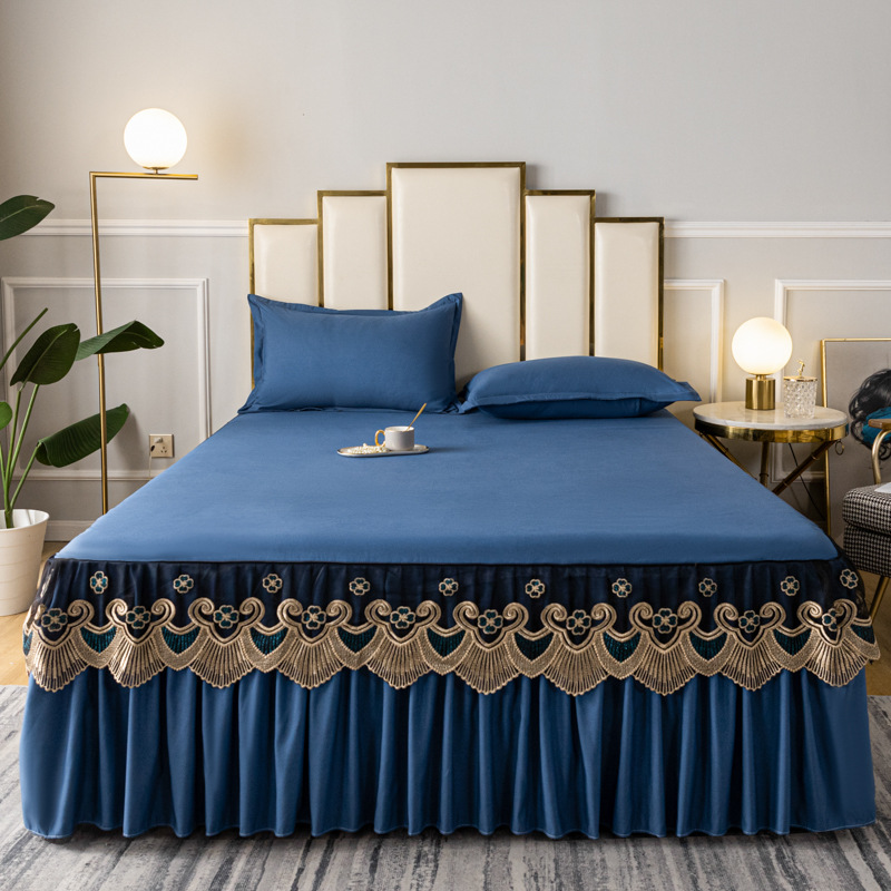 3 kg Luxury Cotton Silky Bedspread Queen Bed Skirt Bed Sheets Set with Pleats Skirt