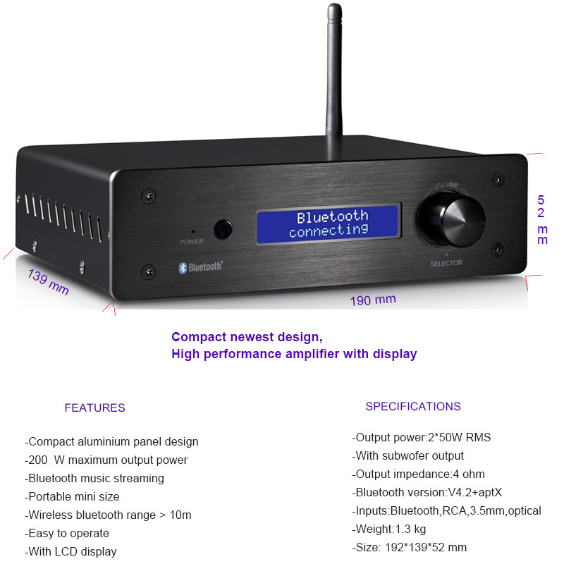Desktop Wireless Audio Amplifier Class D HiFi Power Amplifier Inside ES9023 DAC Chip
