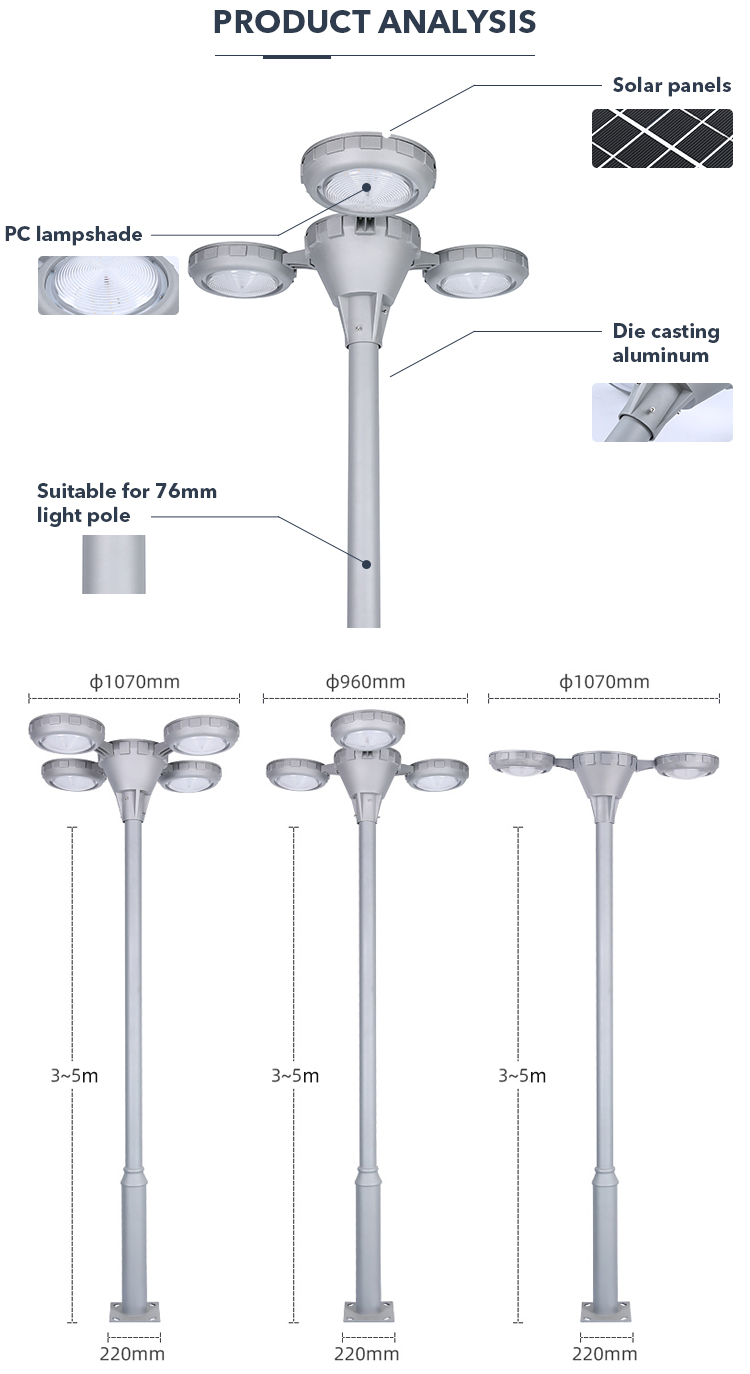 20w 30w 40w High Pole Led Solar Lights Outdoor Waterproof With Polycrystalline Solar Panel