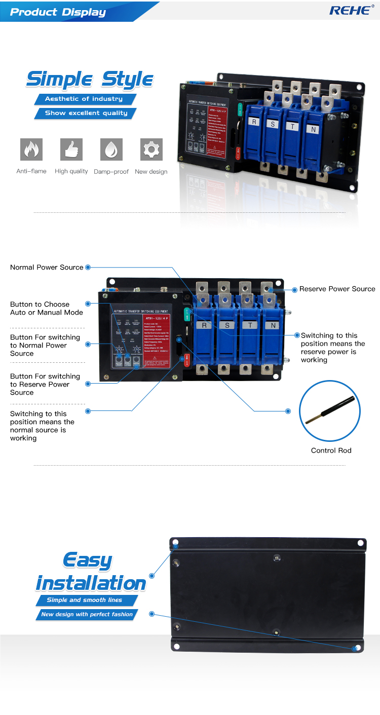 NA series 4P 400vac 63A Dual power automatic transfer switch (ATS)