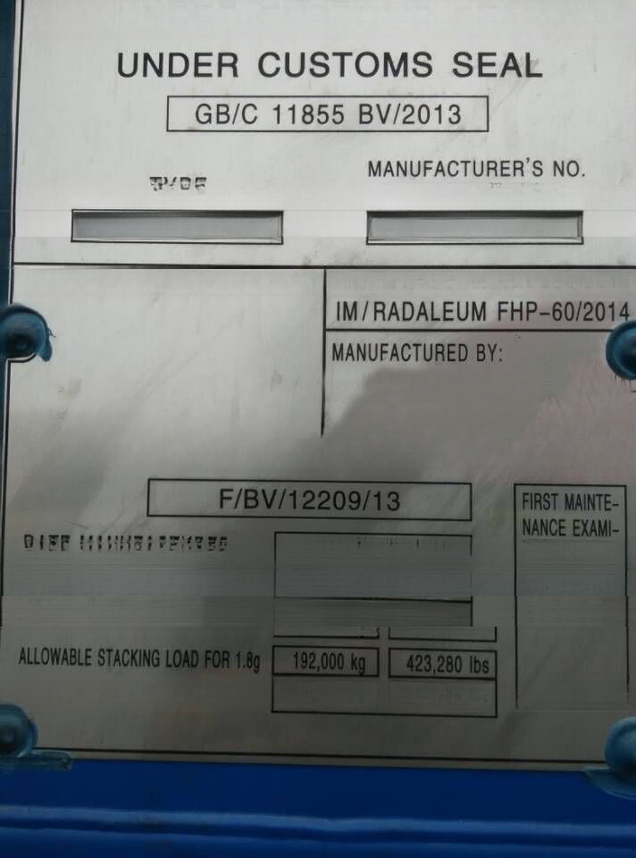 Stainless Steel CSC Plate for 20' Container Parts and Corrosion Prevention in ISO Shipping Container