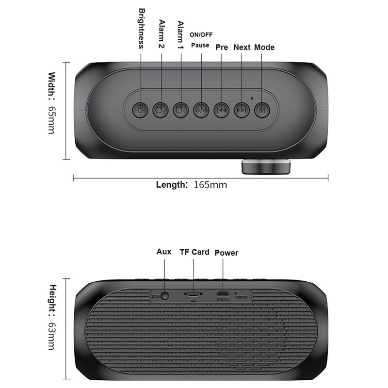 60Hz 10Hours Play Time Wireless Portable Speaker With Clock Led Mirror Plate