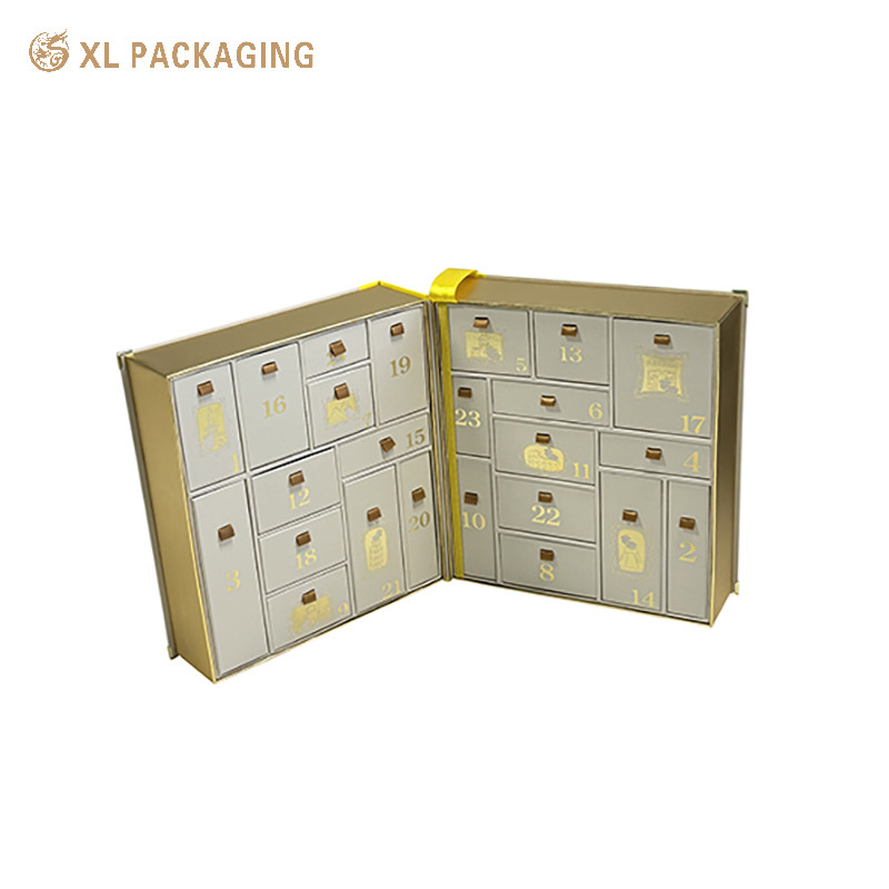 Double Door OEM 24 Drawer Advent Calendar Box Cosmetic Skincare Beauty Gift Christmas Box Drawer