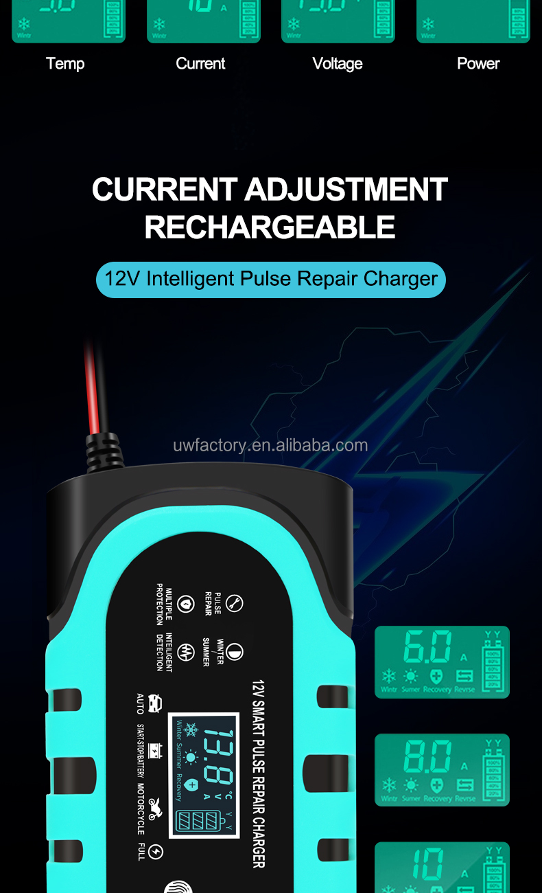 Digital Display Battery Charger 12V 24V 20A 15A 10A 6A Smart Repair Charger with 90% Charging Efficiency and ABS Material