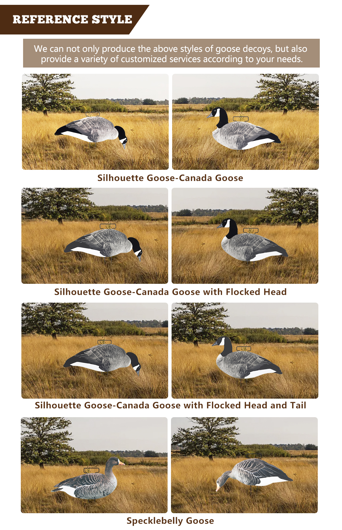 OEM Plastic Lifelike PP Silhouette Specklebelly Goose Decoys Anti Reflective for Hunting