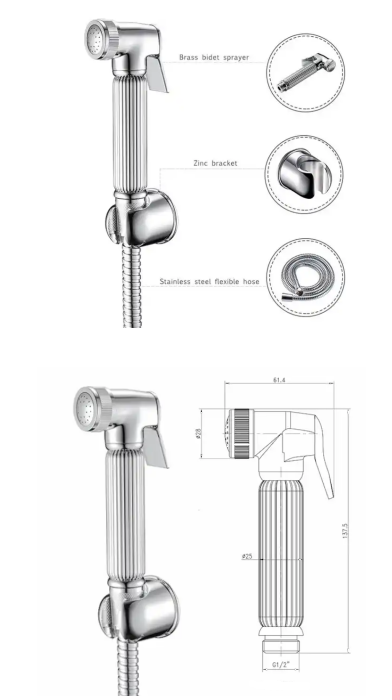 Sustainable Plastic Wall Mounted Zinc Bracket Shower Shataf Hand Spray Bath Bidet Faucet