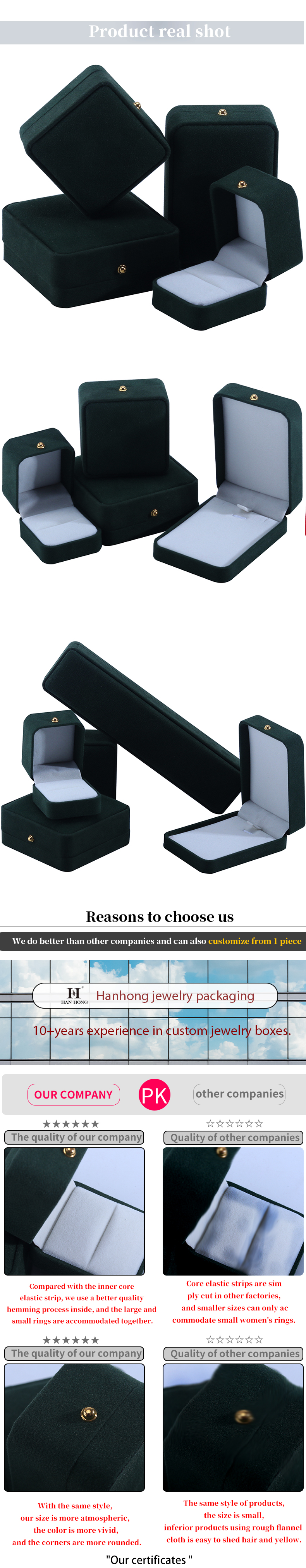 Custom Logo Green Velvet Jewelry Packaging Box for Necklace Bracelet Earrings Ring