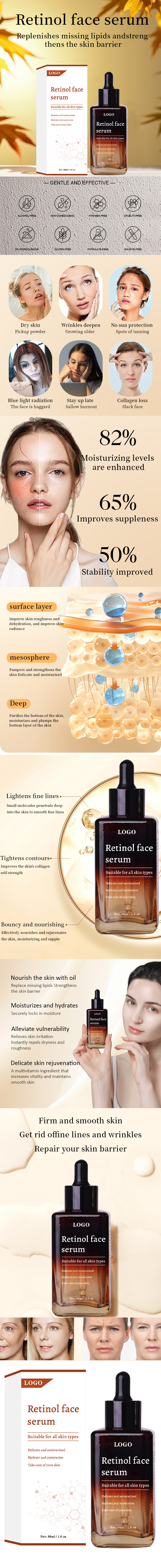 Retinol Collagen Serum Hyaluronic Acid Face Moisturizer Wrinkle Remover Glow Serum