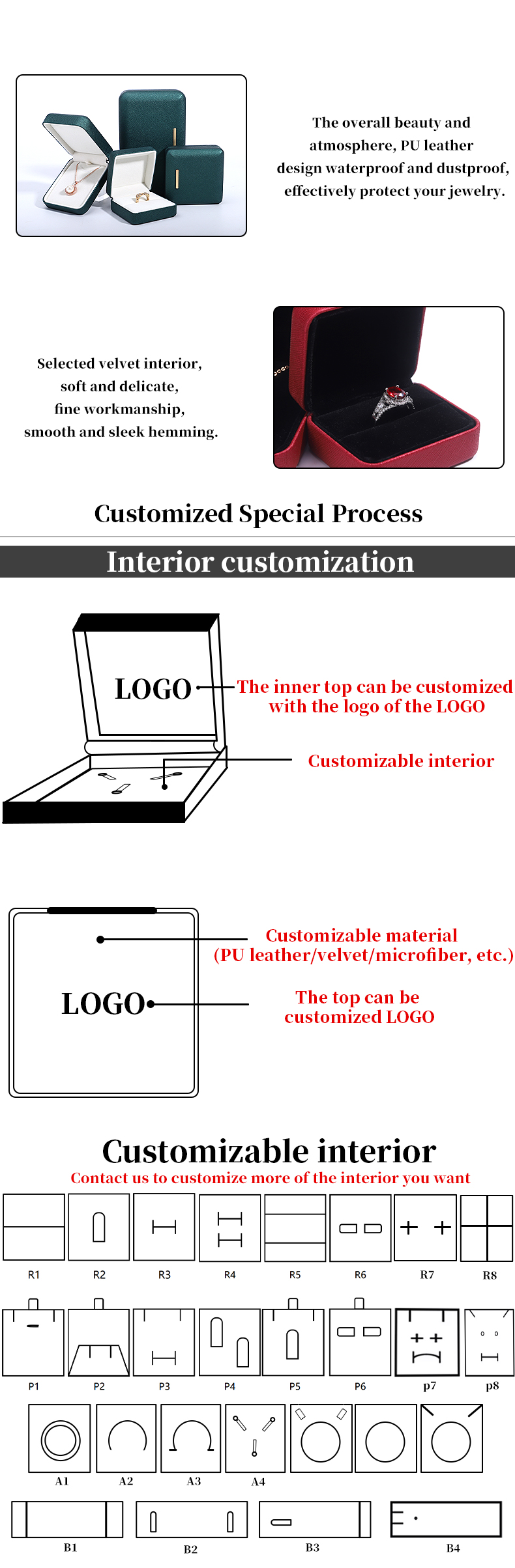 Customized Red PU Leather Velvet Jewelry Box for Bracelet Earring and Pendant Packaging