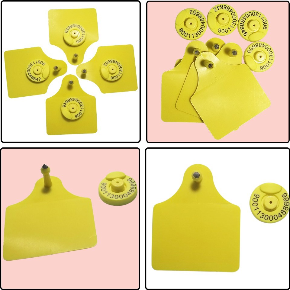 Yellow Animal RFID Ear Tag , Rfid Cattle Tags With Laser Printer For Cow