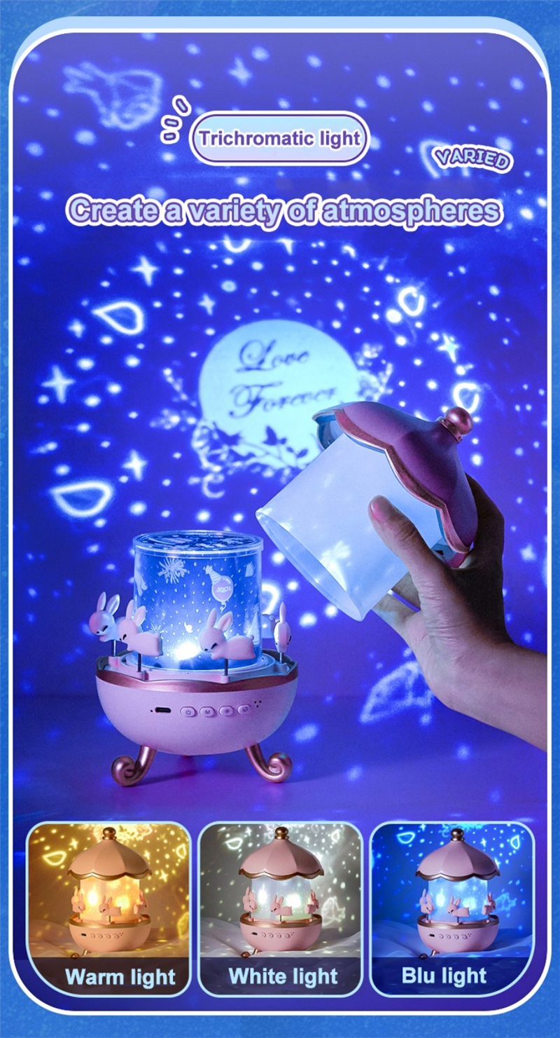 Romantic Rotary House Starry Sky Projector Night Light Kids Adults Dream Cosmic Projection LED Lamp With Music Wireless