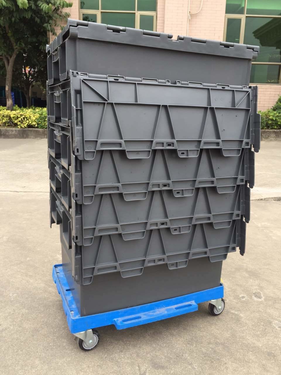 Transportation Plastic Dolly Loading Totes With 3 Inches PU Brake Casters