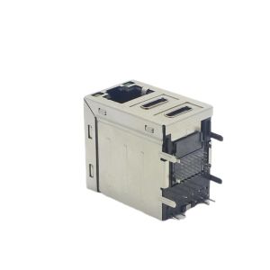 STD Dual Type C Female Stacked USB Connectors Combo Micro USB PCB Mount RJ45 W/