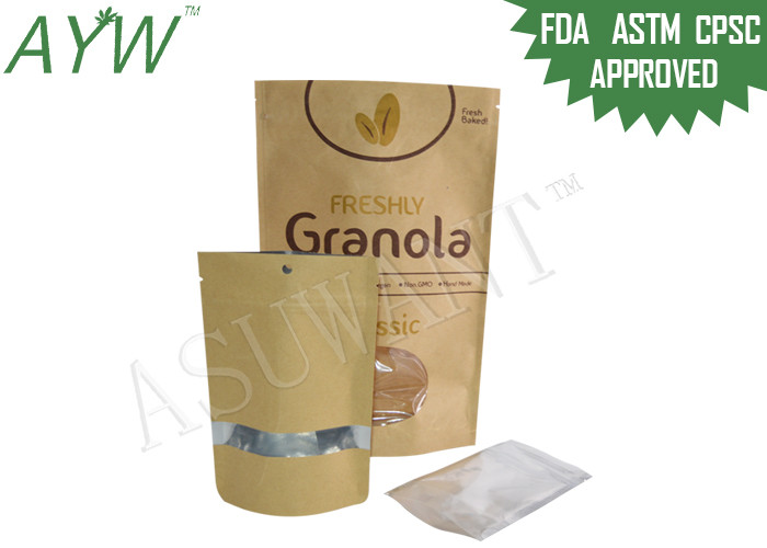 Recyclable Printed Pattern Kraft Paper Zipper Bags Packing With Twisted Handles