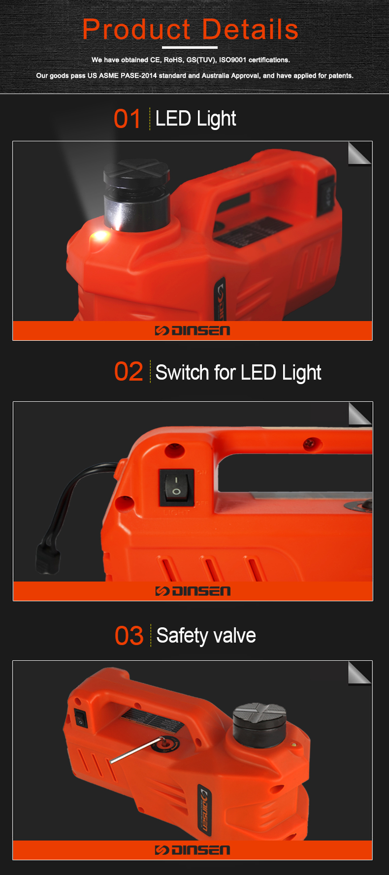 Short Lifting Time Portable 3 Ton 12 Volt Jack 1 Years Warranty