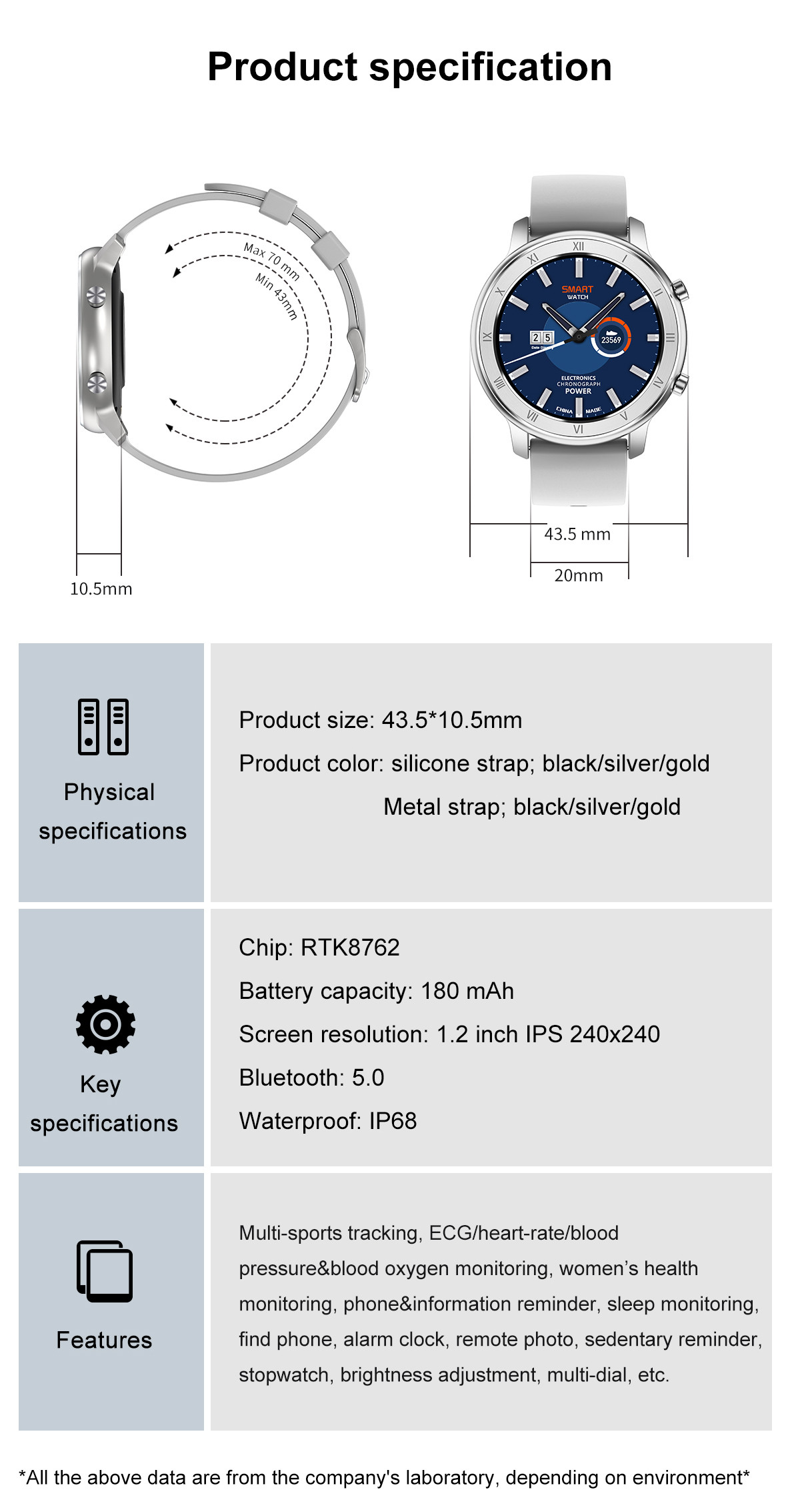 DT89 Smart Watch Women Men ECG Heart Rate Monitoring Blood Pressure IP68 Waterproof Fitness Tracker Lady Smart Band