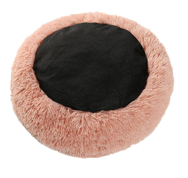 Donut Round Soft Fluffy Cat Bed , Cat Cushion Bed Plush Fur Material Grey / Pink Color