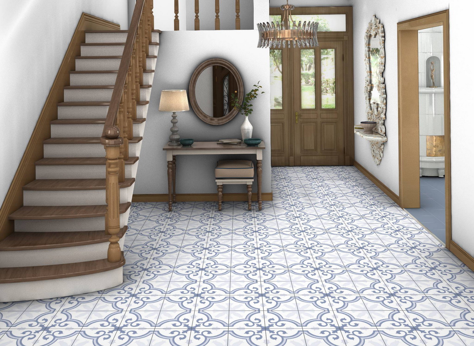 Blue And White 250x250mm durable Floor Ceramic Rustic Tile For Balcony And Retro Wall Tile For Kitchen