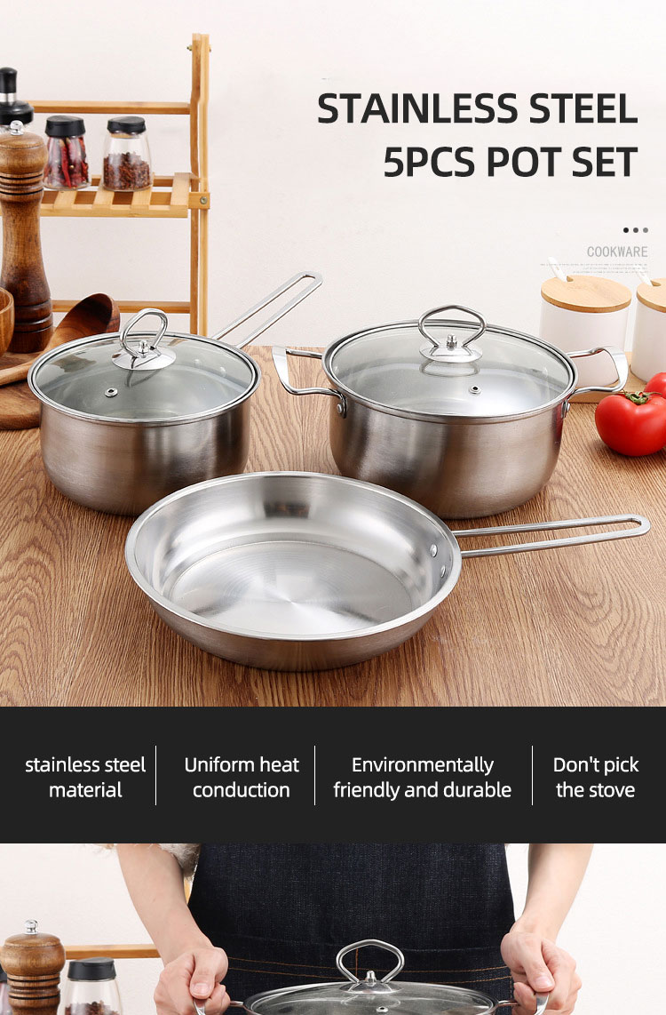 Kitchen Household Stainless Steel 3 Piece Pot And Pan Set Suit Ollas Cookware Set Cooking Pot Set