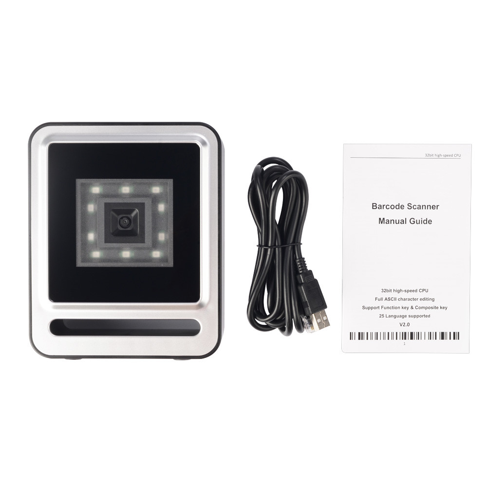 2D Desktop Barcode Scanner Omnidirectional Qr Code Reader USB IP54 FCC Approved