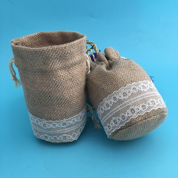 Wine Round Bottom Pouch , Natural Jute / Hessian Bottle Bags Eco Friendly