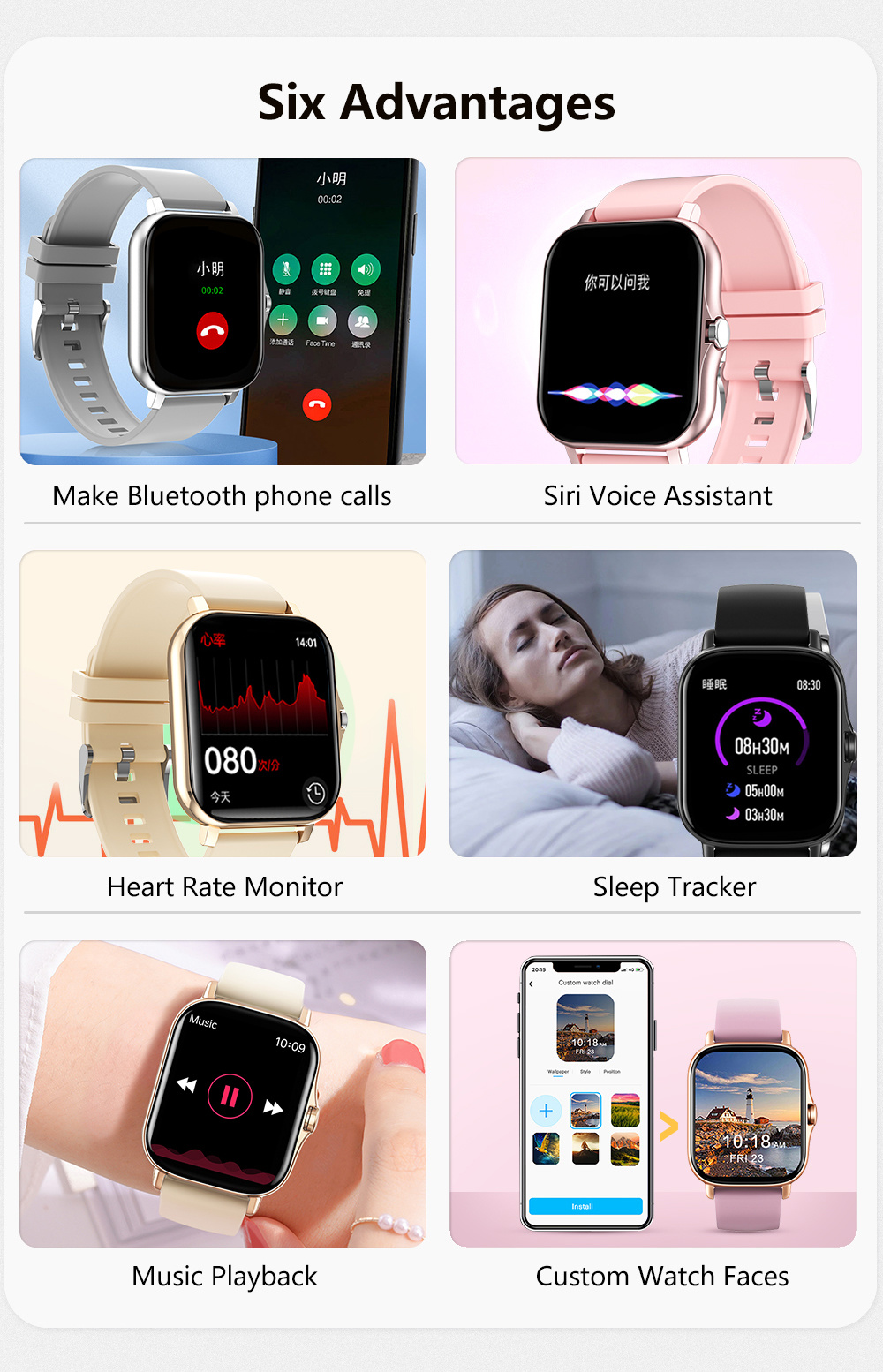 2022 New Aliexpress Hot Sale Square Shape Full Touch Screen Women Men CT02 Smart Watch