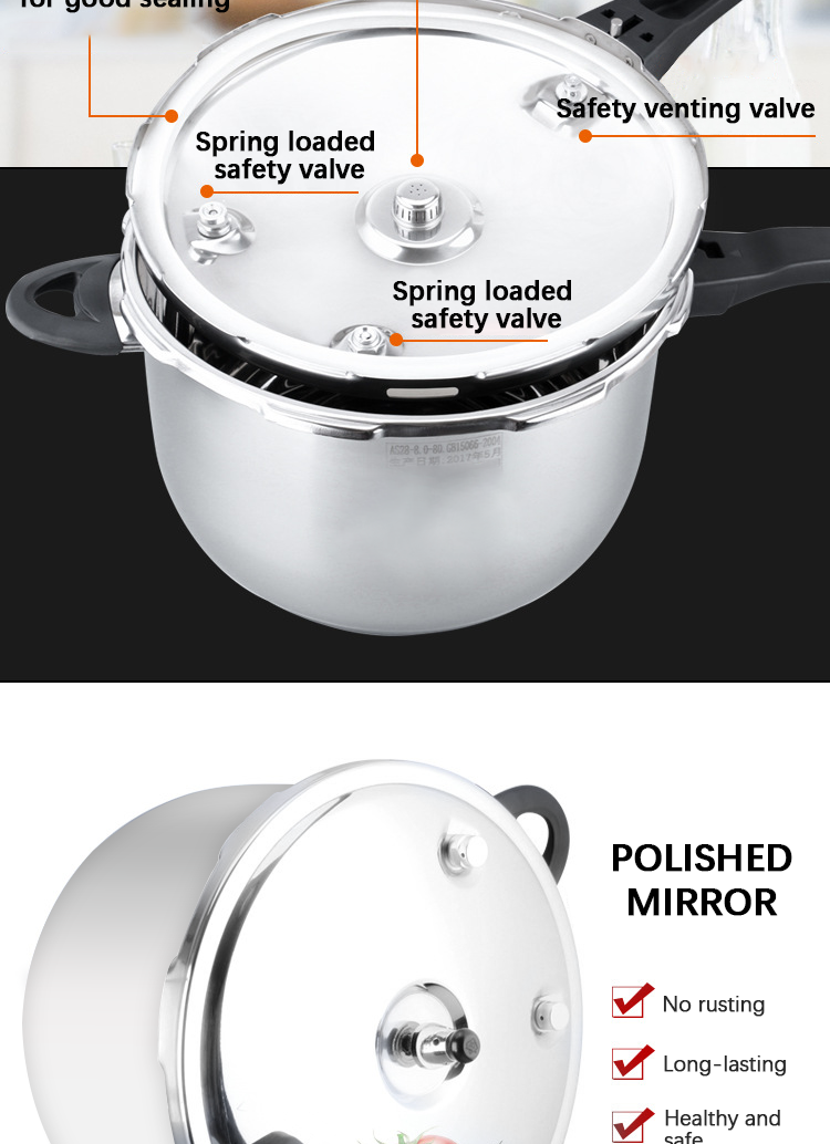 Multiple Sizes Kitchen Pressure Cooker Silver Soup Pot 18/8 Stainless Steel