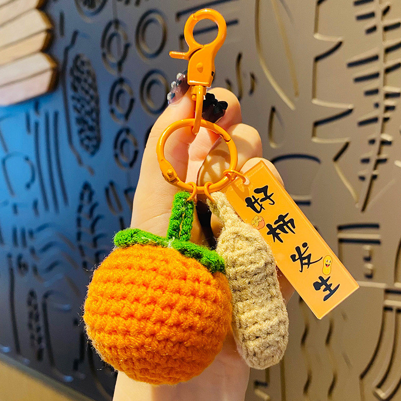 Plush Crocheted Good Things Happen Pendant Hand-Woven Wool Persimmon Good Persimmon Peanut Bag Keychain Accessories