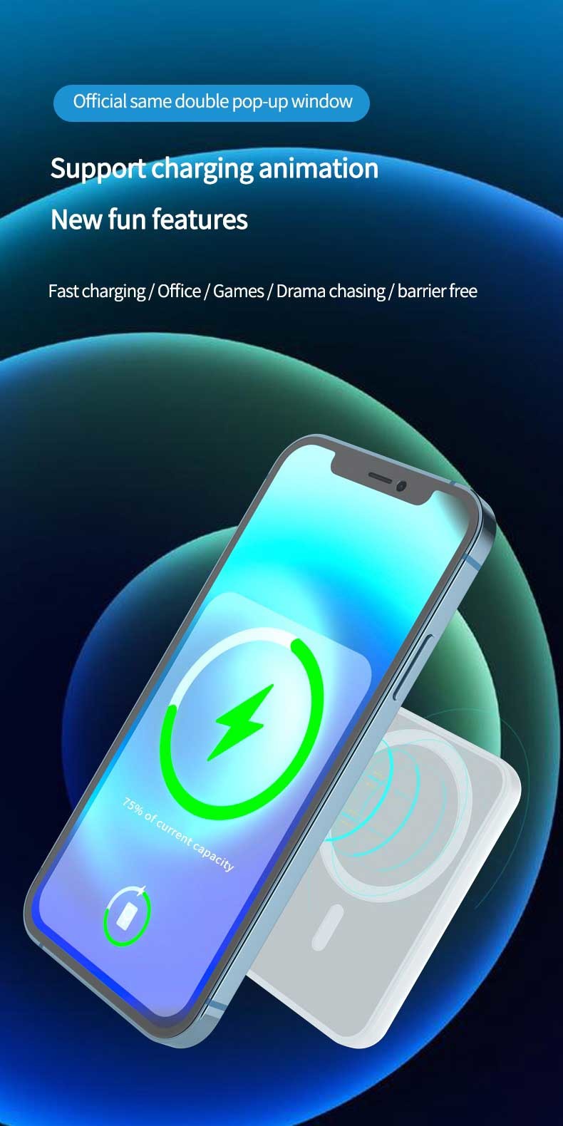 Magnetic Portable 5000mAh Wireless Charging Power Bank For Iphone 13