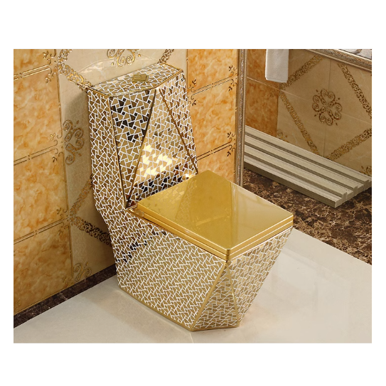 Modern Ceramic Toilet WC Set with Gold Finish Dual Flush Siphon Flush Luxury Bathroom