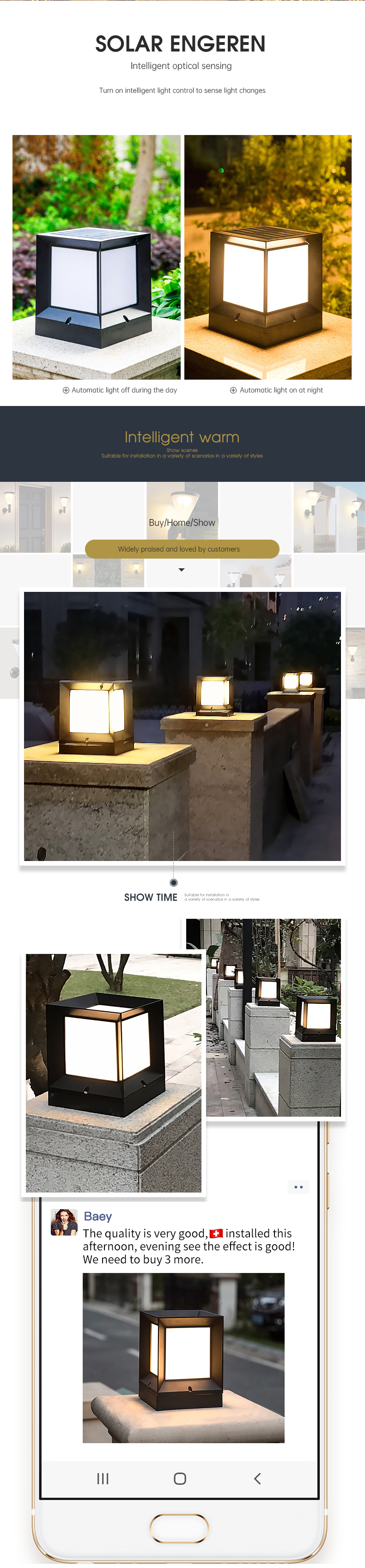 3.7V Black Solar Powered Fence Lights Solar Lantern 80LM For Outdoor Courtyard
