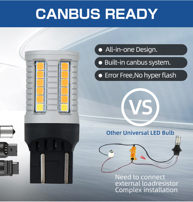 Dual Color Switchback Canbus P21w Led 1156 1157 7443 3157 T20 Led Auto LED Turn Signal Brake Light